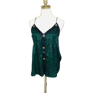 ZARA Leopard Satin Cami Blouse MEDIUM Green 3396